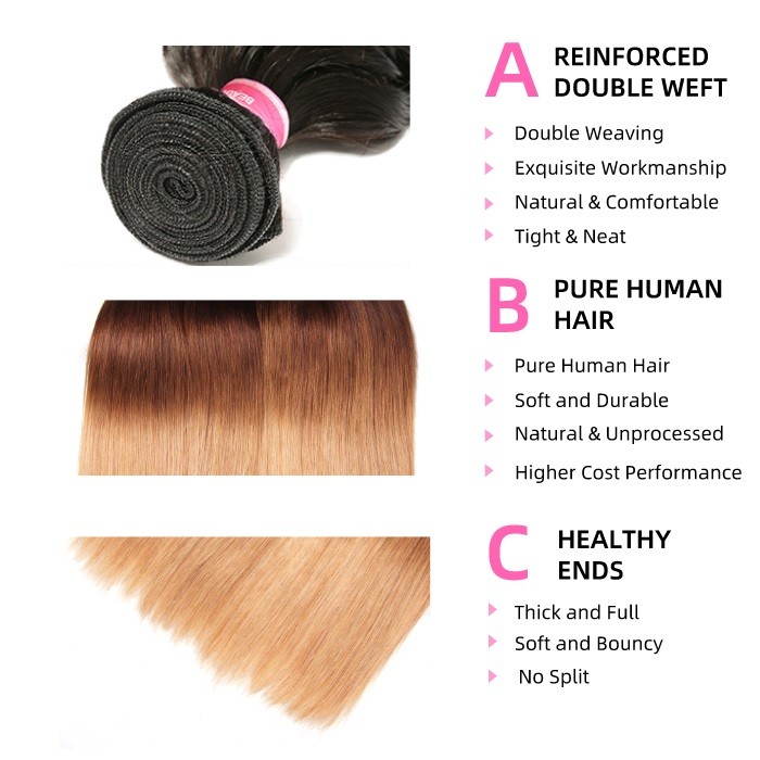 Kriyya Straight 100 Human Hair Weave 4 Pcs T1B/4/27 Ombre Indian Hair