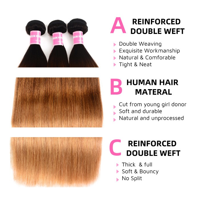 Kriyya Straight Hair 1 Bundle Three Tone Ombre Human Hair Bundles