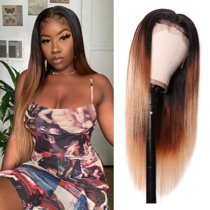 Kriyya T427 Color 13x4 Straight Lace Front Human Hair Wigs Pre-plucked With Baby Hair 150% Density