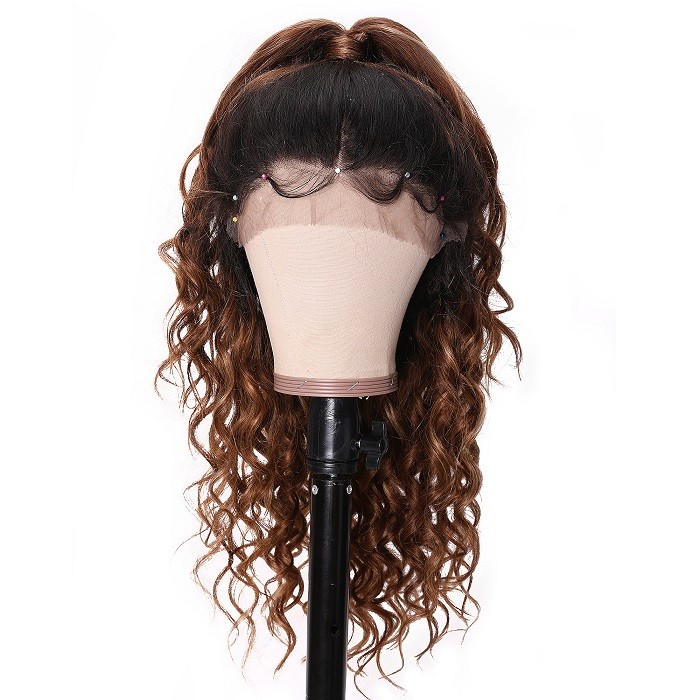 Kriyya T4/27 Ombre Hair Color 13x4 New Curly Lace Front Wigs 150% Density Pre Plucked Lace Front Wigs