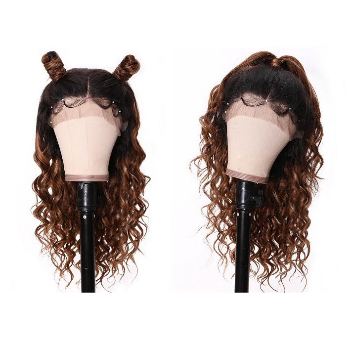 Kriyya T4/27 Ombre Hair Color 13x4 New Curly Lace Front Wigs 150% Density Pre Plucked Lace Front Wigs