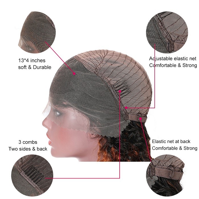 Kriyya T4/27 Ombre Hair Color 13x4 New Curly Lace Front Wigs 150% Density Pre Plucked Lace Front Wigs