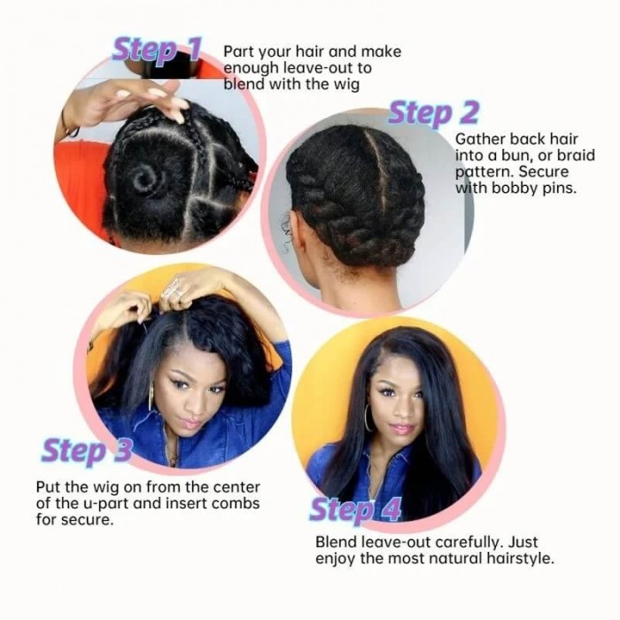 Kriyya Kinky Straight U Part Wig 150 Density U Shape Virgin Human hair Wigs Natural Color