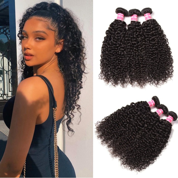 Kriyya Unprocessed Brazilian Curly Human Hair 3 Bundle Deals 9A Virgin Hair