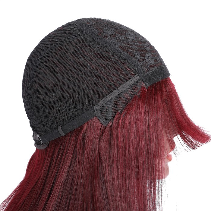 Kriyya Burgundy Red Hair Wigs With Bangs 99J Cinnamon Hair Color Machine Made Capless Virgin Human Hair Wig