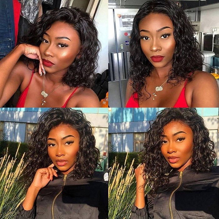 Kriyya Water Wave Human Hair Bob Wig Pre Plucked 13x4 Lace Front Wigs 150% Density Virgin Hair