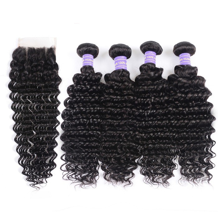 Kriyya Deep Wave Hair 4 Bundles With Closure Malaysian Hair