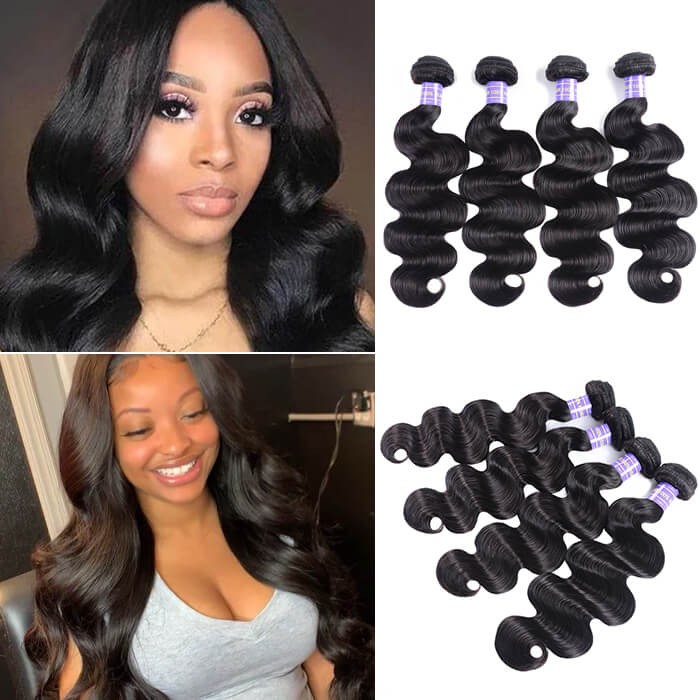 Kriyya Body Wave Bundles 4 Pcs Brazilian 100% 7A Virgin Hair