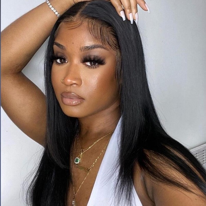 Kriyya 100% Hand tied Straight Lace Front Wig 150% Density Pre Plucked Hairline