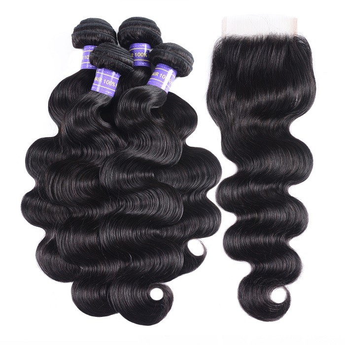 Kriyya Brazilian Body Wave Closure With 4 Bundles Virgin Human Hair