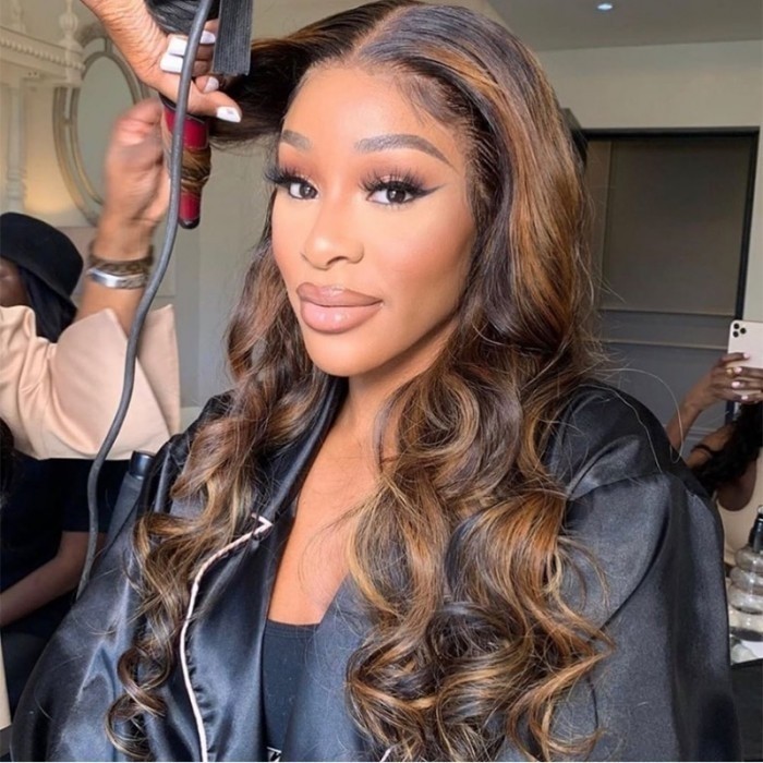 Kriyya Bronde Highlight Virgin Hair T Part Lace Wig Balayage Body Wave Lace Wigs