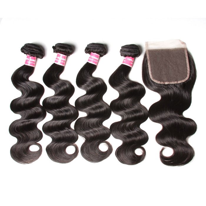 Kriyya Best Peruvian Human Virgin Hair Body Wave 4 Bundles With Lace Closure 
