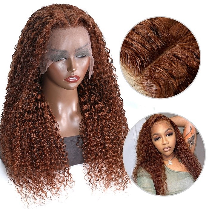 Kriyya Medium Auburn Hair Color 13X4 Lace Front Wig Jerry Curly Human Hair Wig With Baby Hair At A Favorable Price