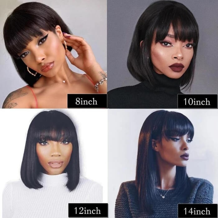 Kriyya Blunt Cut Straight Bob Human Hair Wigs 13x4 Lace Front Wigs With Bangs Thick 180% Density