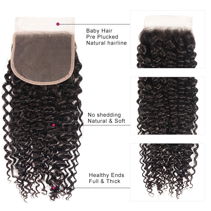 Kriyya peruvian Jerry Curly Weave Human Hair 4 Bundles With 5x5 Closure 