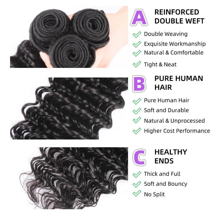 Kriyya Deep Wave Hair 4 Bundles With Closure Malaysian Hair