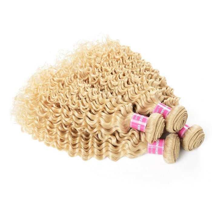 Kriyya Deep Wave Hair 613 Blonde Hair 4 Bundles Peruvian Human Hair