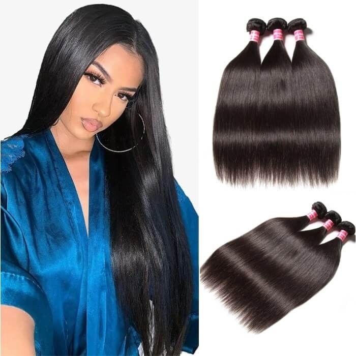 Kriyya 3 Pcs Straight Hair Weave Unprocessed Indian Human Hair 9A Virgin Hair