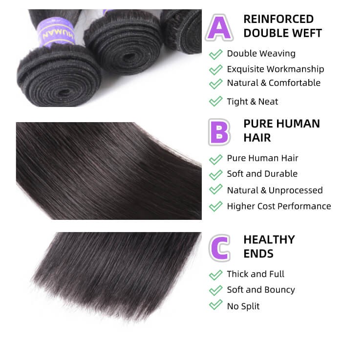 Kriyya Straight Hair Weave 3 Bundle Deals Malaysian Unprocessed 7A Virgin Hair