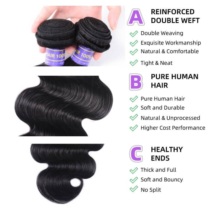 Kriyya Body Wave Weave 3 Bundles Brazilian 7A Virgin Hair Natural Color