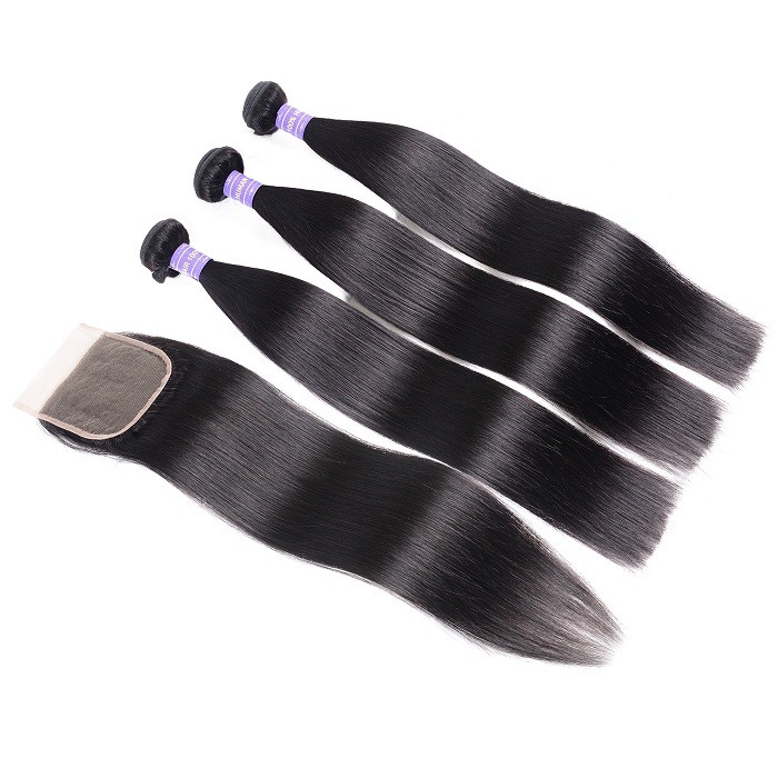 Kriyya Brazilian Virgin Hair 3pcs Straight Hair With 4*4 Lace Closure