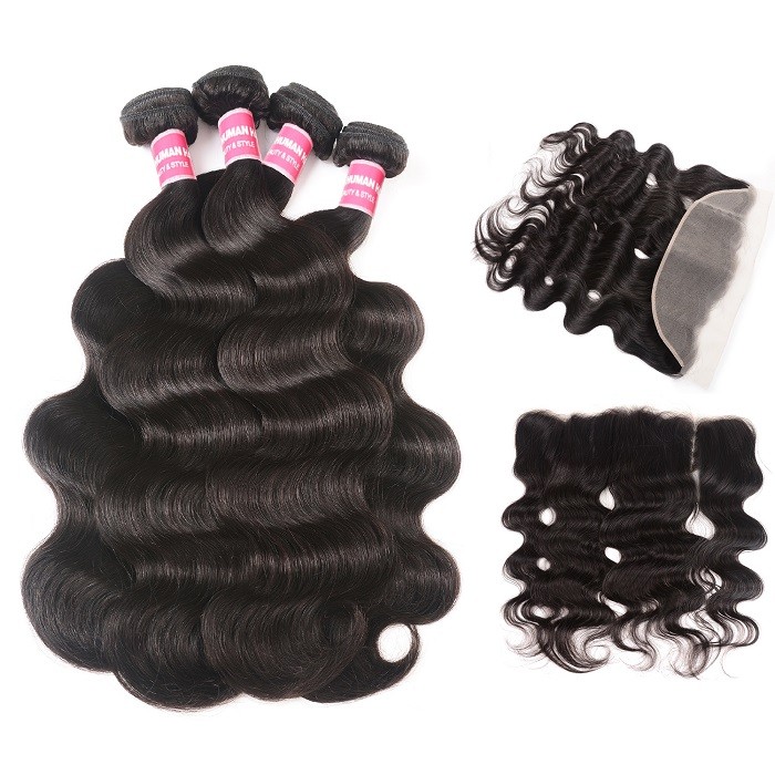 Kriyya Body Wave 100% Virgin Human Hair 3 Bundles With Lace Frontal 13*6 Inch