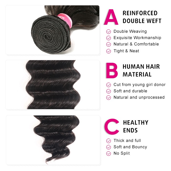 Kriyya Peruvian Loose Deep Wave Hair Weave 4 Bundles With 4x4 Lace Front Closure