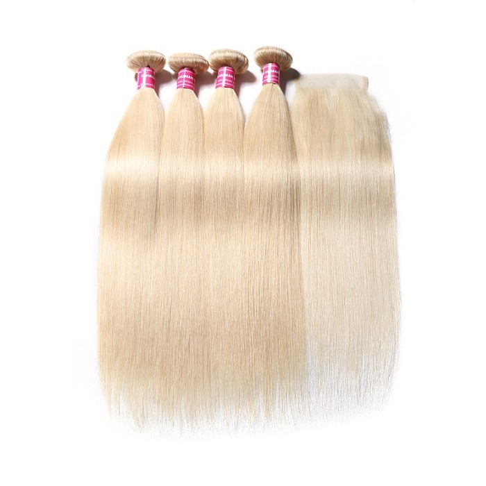 Kriyya 613 Blonde Brazilian Straight Sew In 4 Bundles With Closure