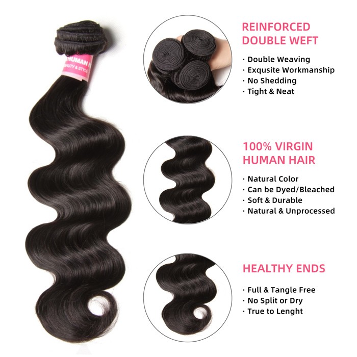 Kriyya Body Wave Brazilian 4 Hair Bundles With Closure 4X4 Inch