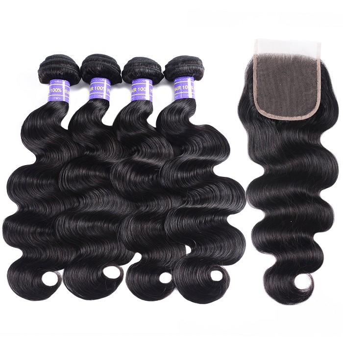 Kriyya Brazilian Body Wave Closure With 4 Bundles Virgin Human Hair