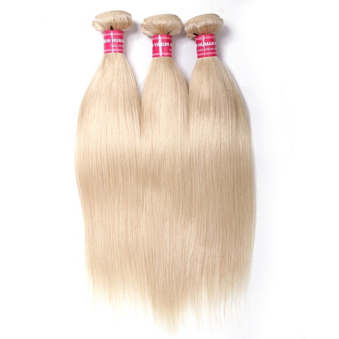 Kriyya 613 Blonde Peruvian Virgin Hair 3 Bundles Straight Weave Hair With 4*4 Lace Closure