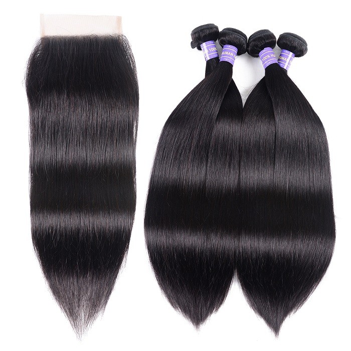 Kriyya Malaysian Virgin Hair Straight Weave With 4x4 Closure Virgin Human Hair