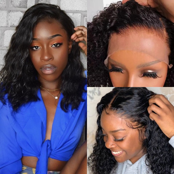 Kriyya Water Wave Human Hair Bob Wig Pre Plucked 13x4 Lace Front Wigs 150% Density Virgin Hair