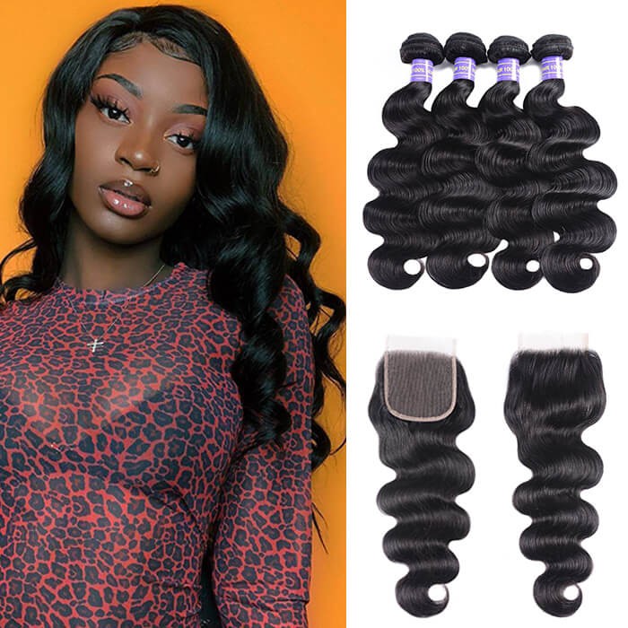 Kriyya Peruvian Body Wave Bundles With 4x4 Closure Virgin Human Hair