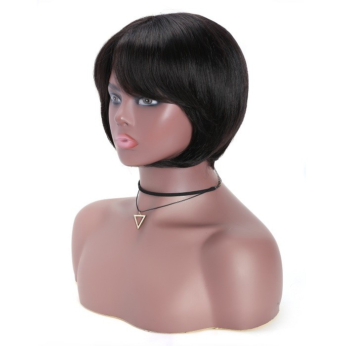 Kriyya Short Bob Wigs With Bangs Capless Wig Natural Black & 33 Color Human Hair Wig Free Part 8 Inch