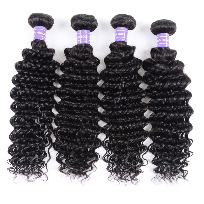 Kriyya Deep Wave Weave 4 Bundles Deals Brazilian Human Hair 7A Hair