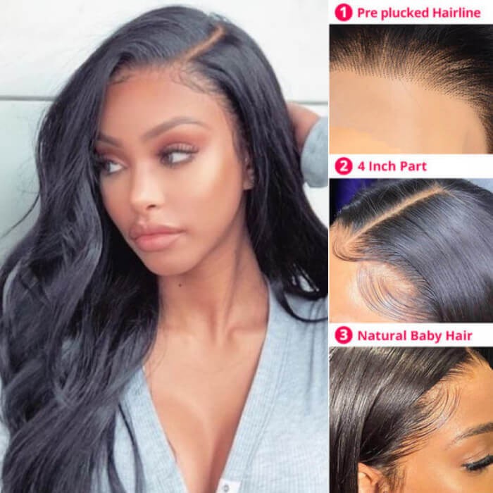 Kriyya Remy Pre Plucked 13x4 Lace Frontal Wig Body Wave Human Hair Wig 150% Density