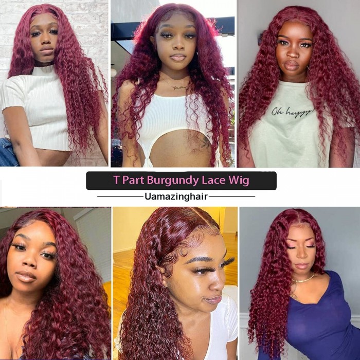 Flash Sale Hand-tied Lace Wigs Burgundy Human Hair Curly Lace Part Wig 150% Density