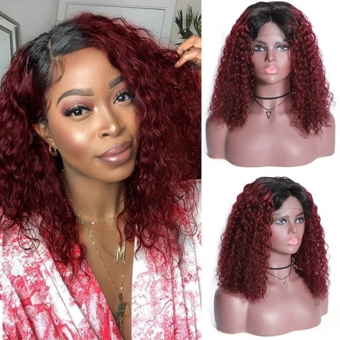 Kriyya Ombre Red Bob Lace Front Wig 13X4 Jerry Curly Human Hair Wigs 150%  Density | Kriyya.Com