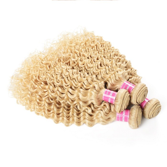 Kriyya Brazilian Virgin Human Hair 613 Color 4 Pcs Deep Wave With 4x4 Lace Closure