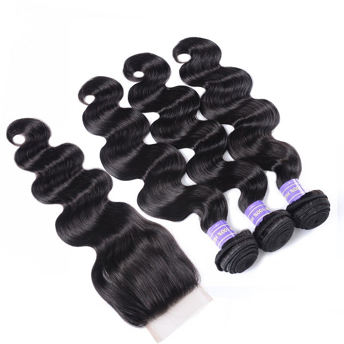 Kriyya Body Wave 100 Human Hair 3 Bundles With 4*4 Lace Closure Brazilian Hair