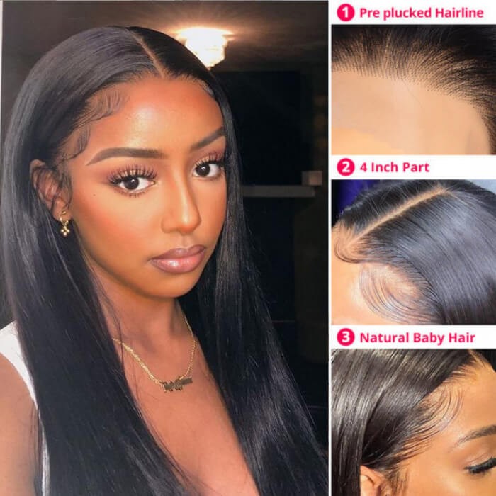 Kriyya 4x4 Lace Closure Wig Full 180% Density Straight Human Hair Wig For Sale