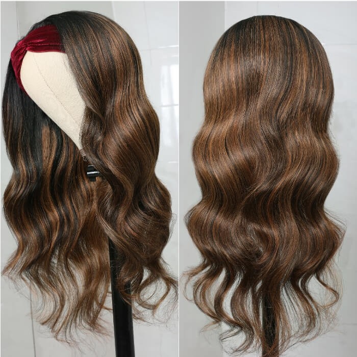 Kriyya Balayage Highlight Body Wave Headband Wigs #FB30 Root Bronde Highlight Human Hair Wigs