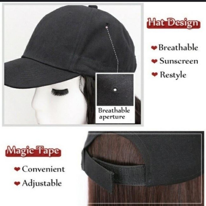 Kriyya Baseball Cap Wig With Hair Extensions Straight Wigs Light Brown 150% Density