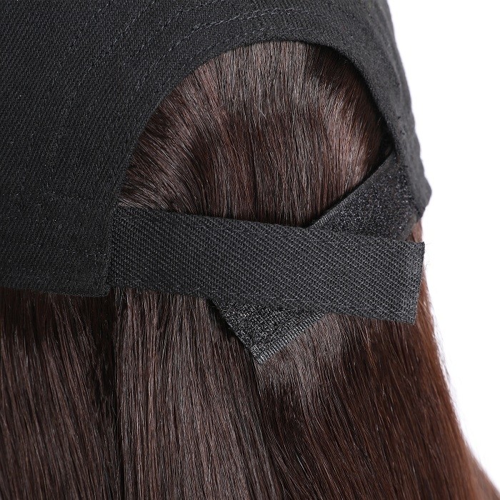 Kriyya Baseball Cap Wig With Hair Extensions Straight Wigs Light Brown 150% Density