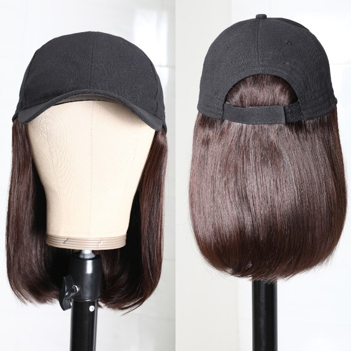 Kriyya Baseball Cap Wig With Hair Extensions Straight Wigs Light Brown 150% Density