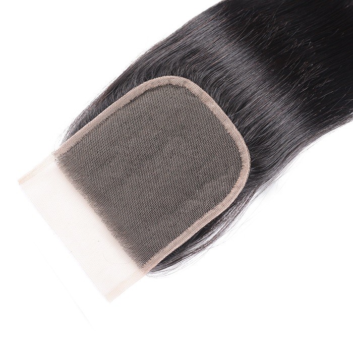 Kriyya Straight Virgin Hair 3 Bundles With 4*4 Lace Closure Indian Hair