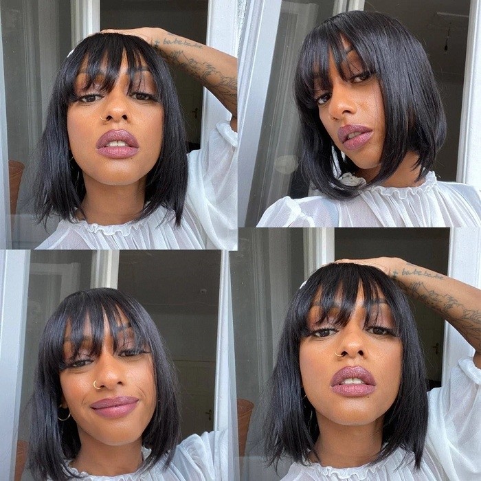 Kriyya Straight Short Bob Lace Front Wig With Bangs 150% Density 13x4 Pre Plucked Human Hair Wig