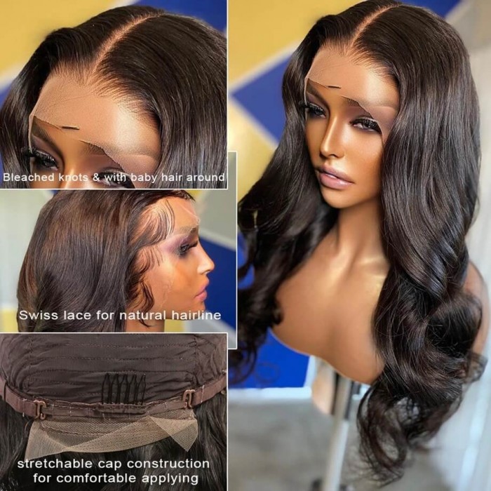 Kriyya Body Wave 13x4 HD Invisible Transparent Lace Front Human Hair Wigs With Natural Baby Hair