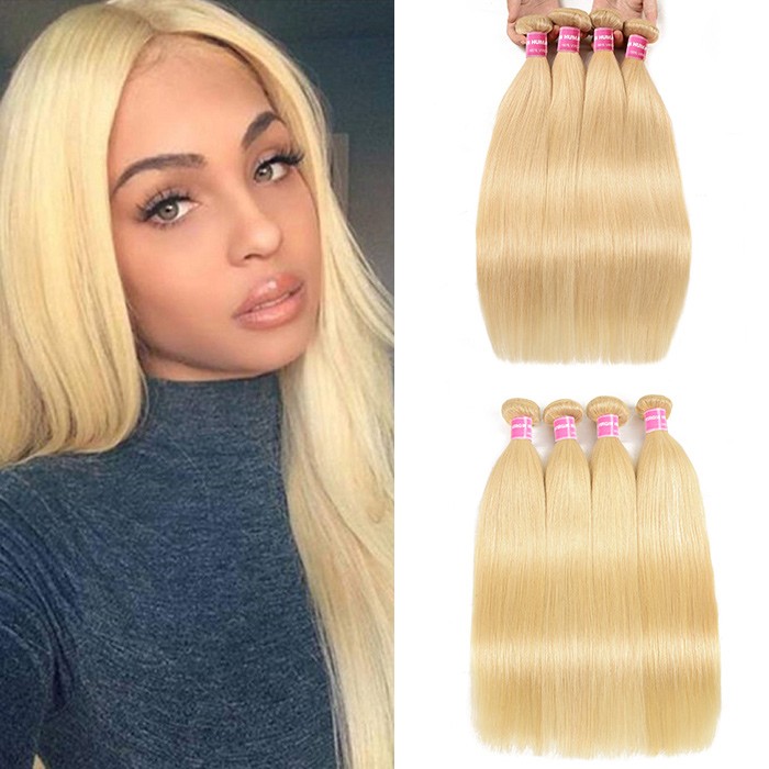 Kriyya Brazilian Virgin Hair 613 Blonde 4 Bundles Straight Human Hair Weave